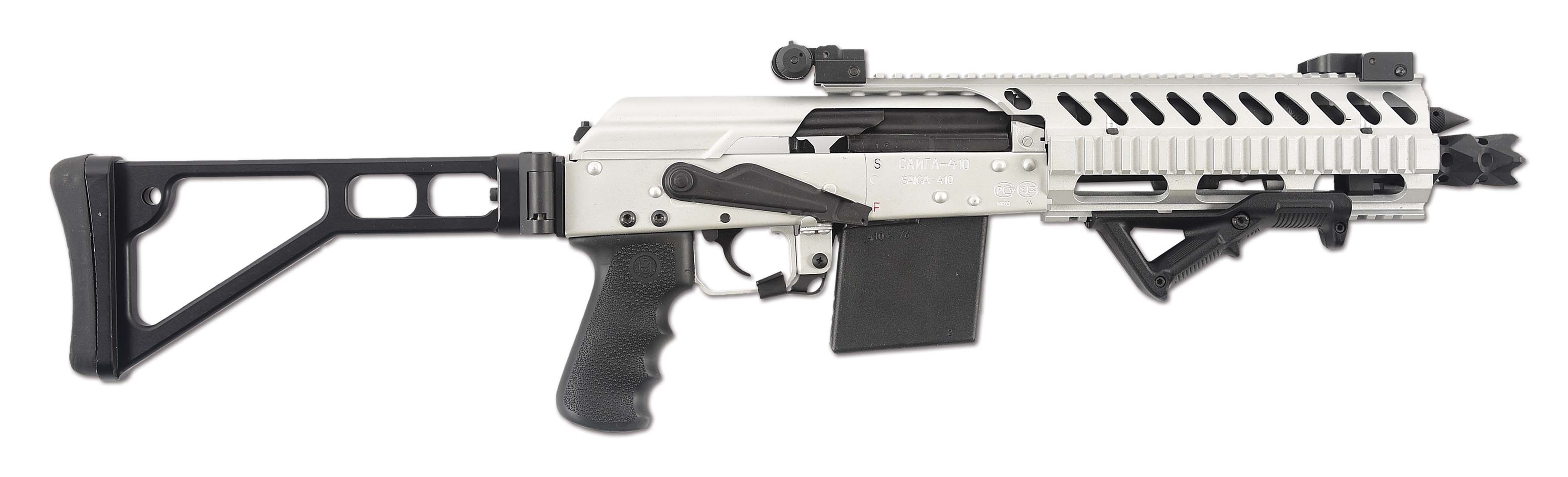 (N) IZHMASH SAIGA-410 SEMI-AUTOMATIC SHORT BARREL SHOTGUN CUSTOM MODIFIED BY HATCHER GUN CO. (SHORT BARREL SHOTGUN).
