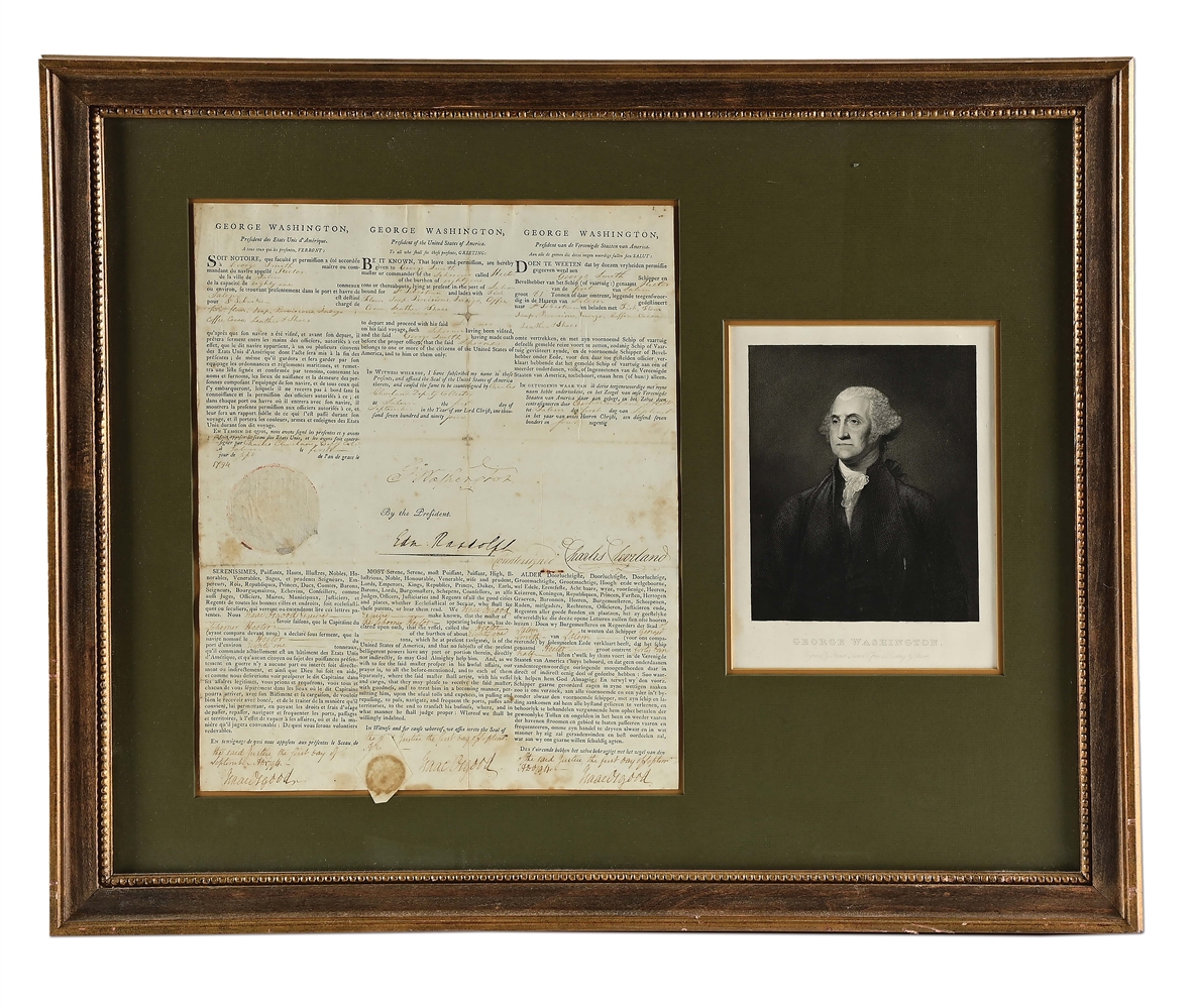 FRAMED GEORGE WASHINGTON SIGNED "HECTOR" SHIP PAPERS.