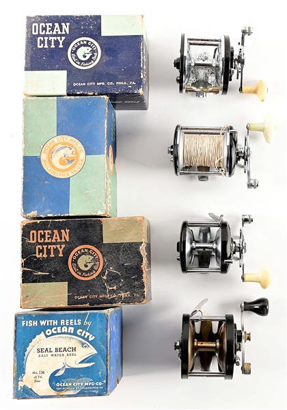 LOT OF 4: OCEAN CITY SALTWATER REELS WITH BOXES. 