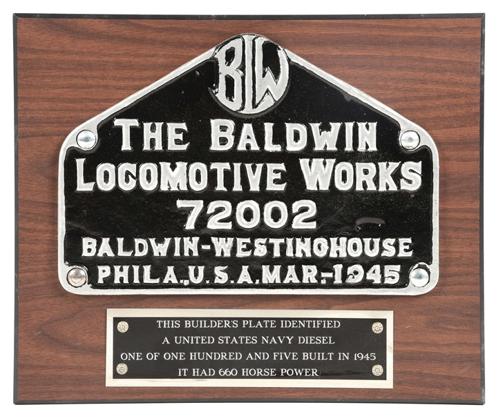 DIESEL LOCOMOTIVE BUILDERS PLATE.