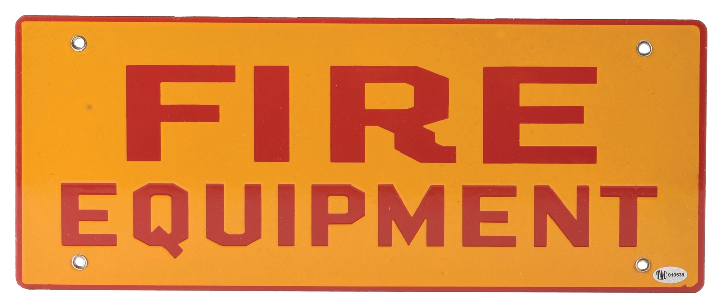 SHELL OIL COMPANY FIRE EQUIPMENT PORCELAIN SIGN.