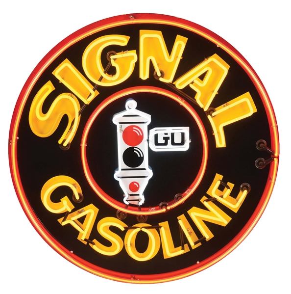 SIGNAL GASOLINE & MOTOR OILS CONTEMPORARY NEON SIGN W/ STOPLIGHT GRAPHIC. 