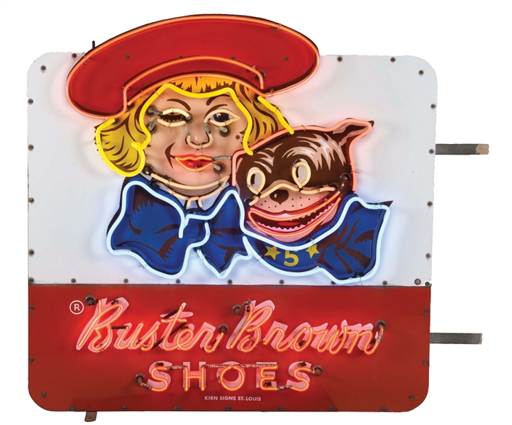 OUTSTANDING BUSTER BROWN SHOES PORCELAIN NEON SIGN. 
