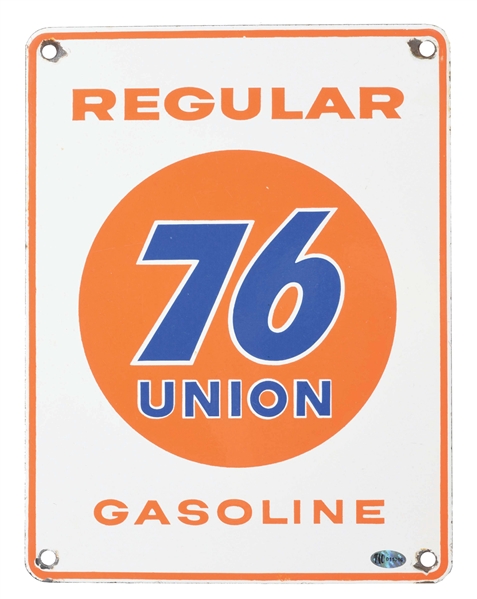 UNION 76 REGULAR GASOLINE PORCELAIN PUMP PLATE SIGN.
