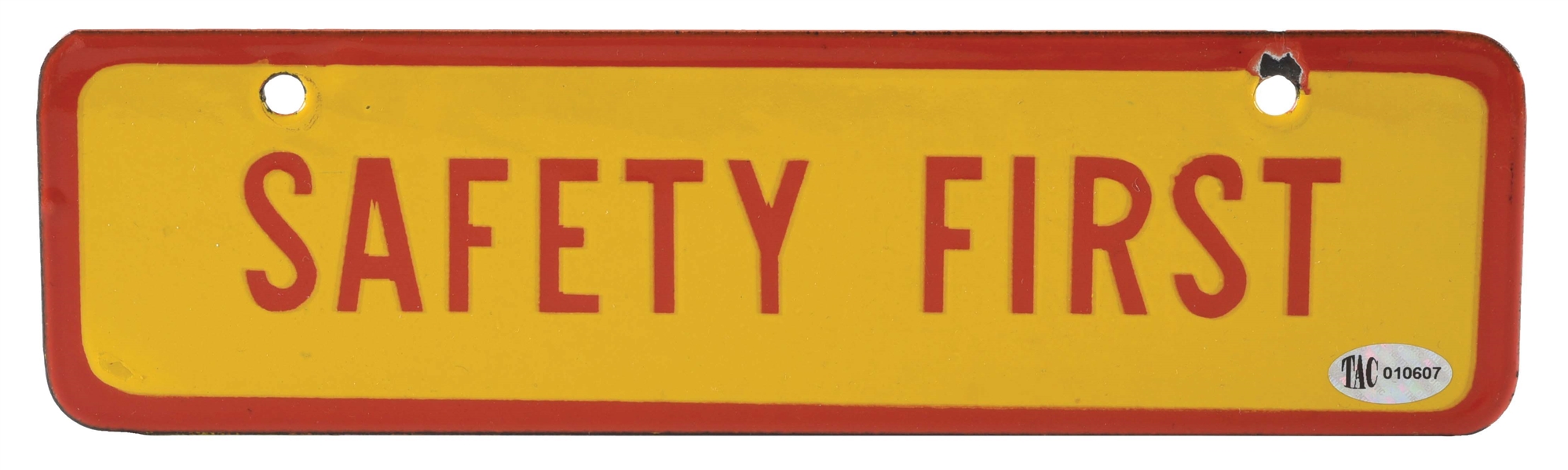 SHELL SAFETY FIRST PORCELAIN SERVICE STATION SIGN. 