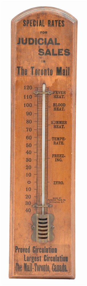 WOOD ADVERTISING THERMOMETER.