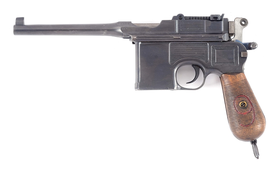 (C) ATTRACTIVE GERMAN WWI MAUSER C96 "RED NINE" SEMI-AUTOMATIC PISTOL WITH STOCK HOLSTER.