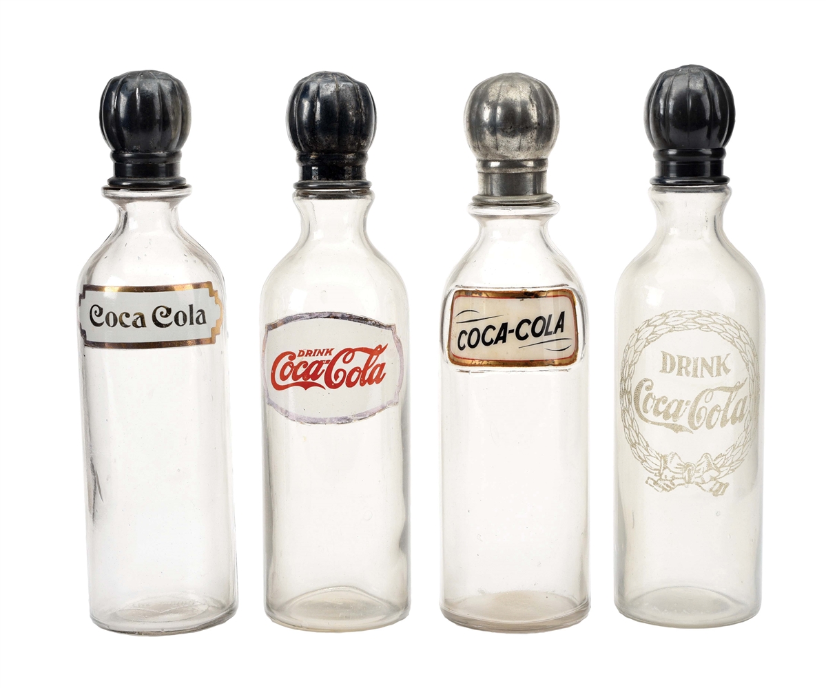 LOT OF 4: SODA FOUNTAIN COCA COLA SYRUP BOTTLES.