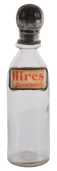 HIRES ROOTBEER LABEL UNDER GLASS SODA FOUNTAIN SYRUP BOTTLE.