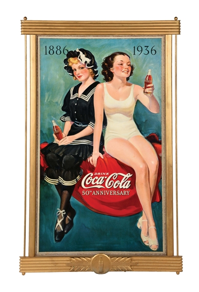 50TH ANNIVERSARY COCA-COLA CARDBOARD LITHOGRAPH EASEL BACK DISPLAY.