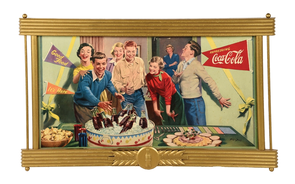 COCA-COLA CARDBOARD LITHOGRAPH IN ORIGINAL KAY DISPLAYS FRAME.