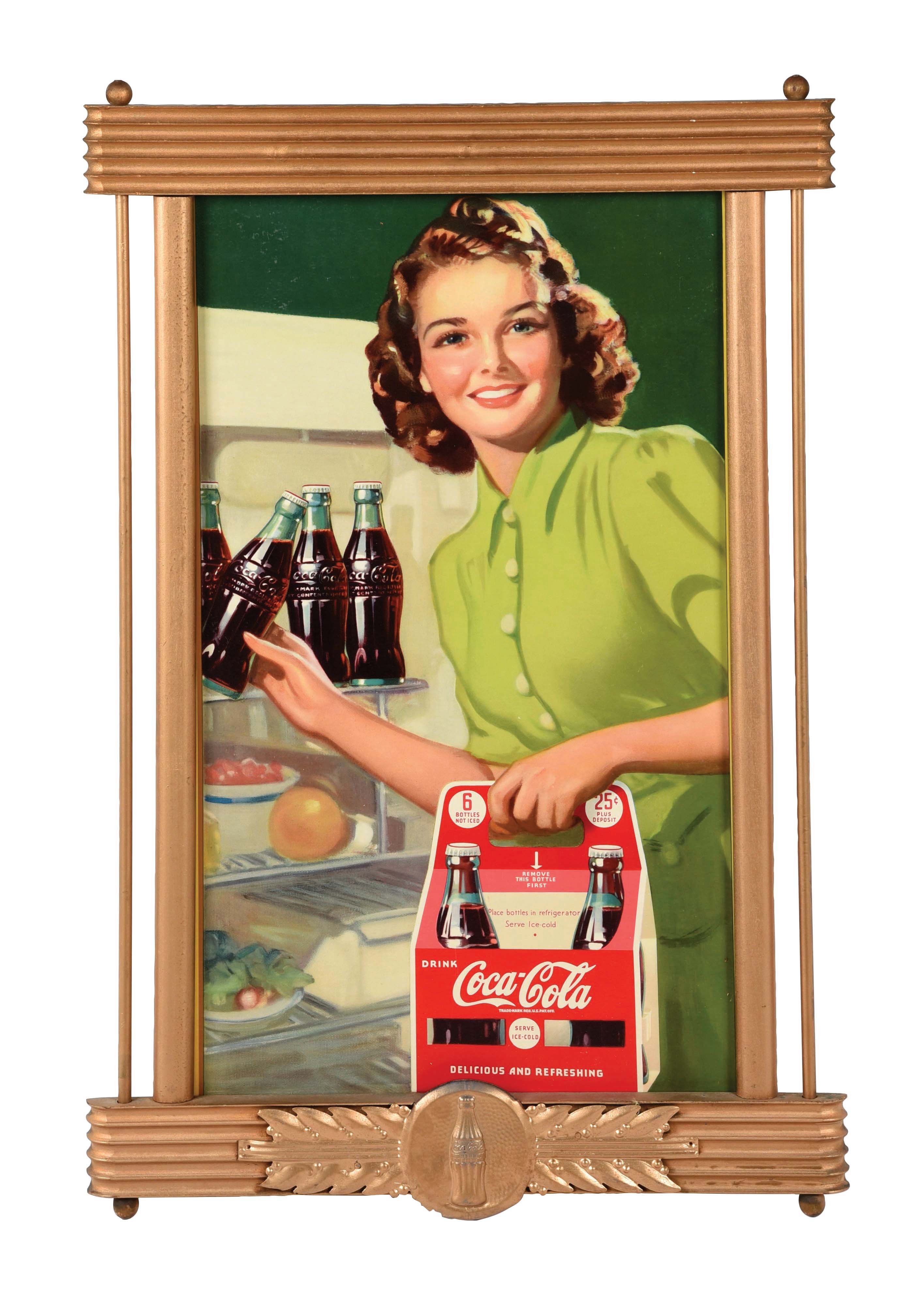 1940 Coca Cola Cardboard Lithograph In Original Kay Displays Wood Frame Auctions And Price Archive 