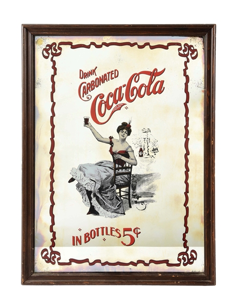 FRAMED REVERSE PAINTED GLASS COCA-COLA MIRROR.