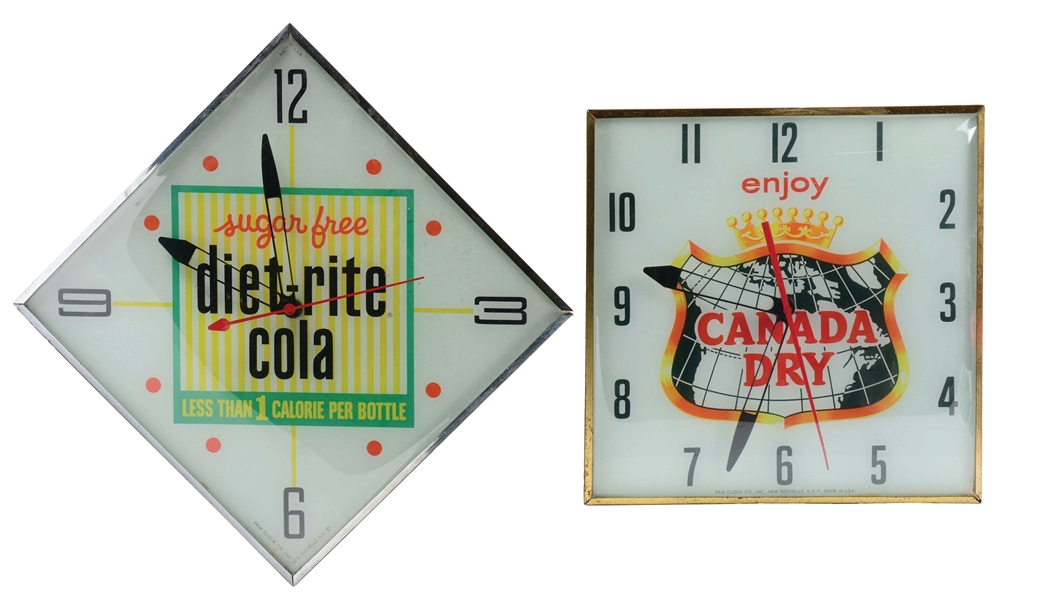 LOT OF 2: DIET-RITE AND CANADA DRY CLOCKS.