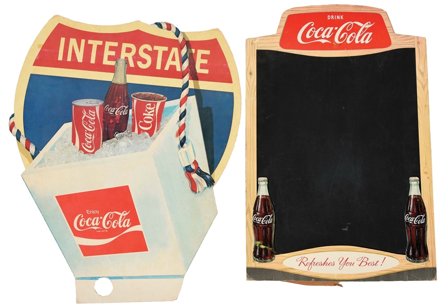 LOT OF 2: CARDBOARD COCA-COLA ADVERTISEMENTS.