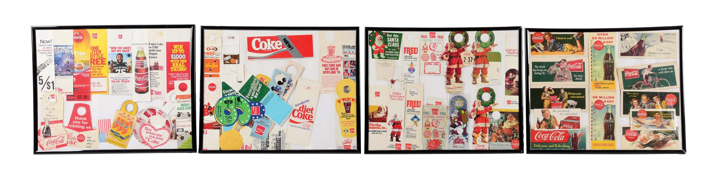 LOT OF 4: FRAMED COCA-COLA SMALL AD COLLECTIONS.