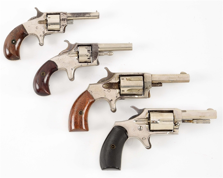 (A) LOT OF 4: ANTIQUE CARTRIDGE REVOLVERS.