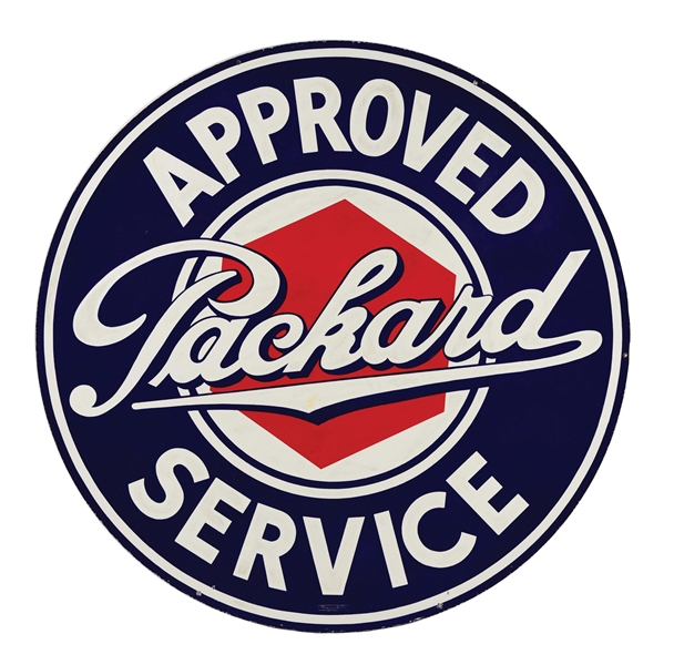PACKARD AUTOMOBILES APPROVED SERVICE PORCELAIN SIGN.