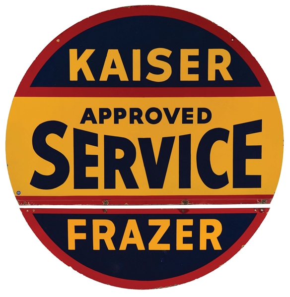 KAISER FRAZER APPROVED SERVICE TWO PIECE PORCELAIN SIGN. 