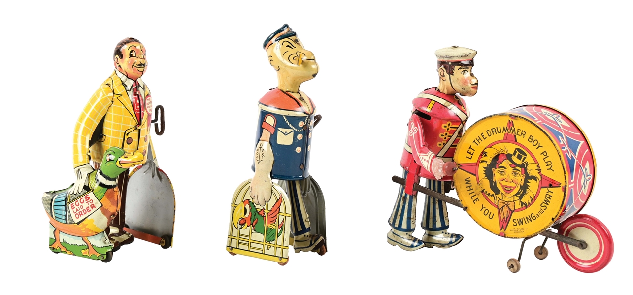 LOT OF 3: MARX TIN LITHO WIND-UP CHARACTER TOYS.