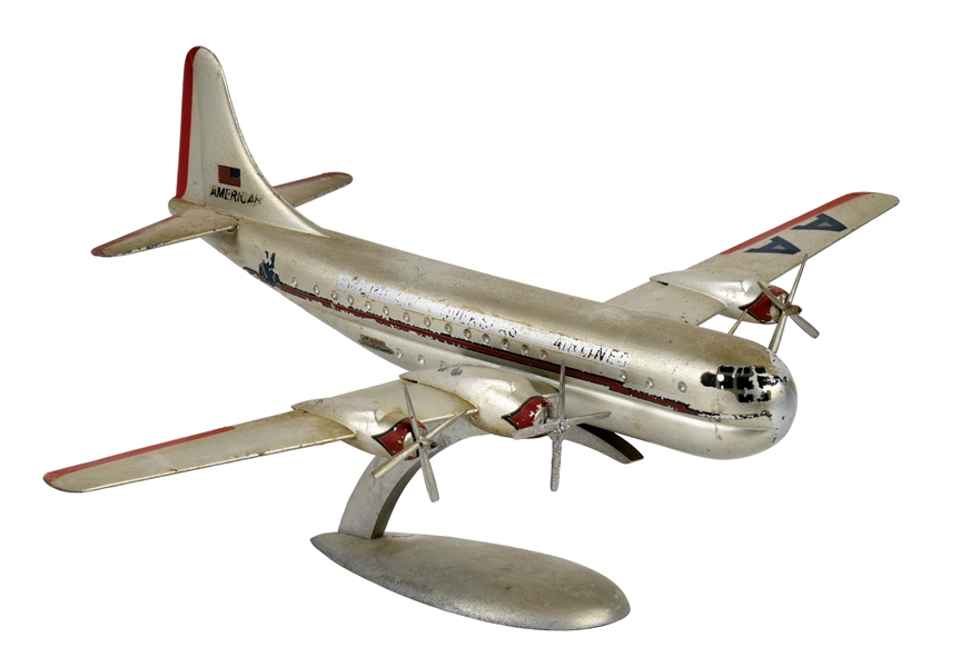 1950S AMERICAN AIRLINES BOEING 377 STRATOCRUISER "FLAGSHIP WASHINGTON" ALUMINUM DESK MODEL.