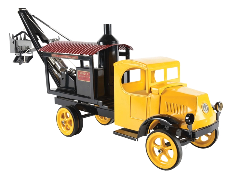 CONTEMPORARY STEELCRAFT MACK CAB MATCHED WITH A BUDDY L IMPROVED STEAM SHOVEL.