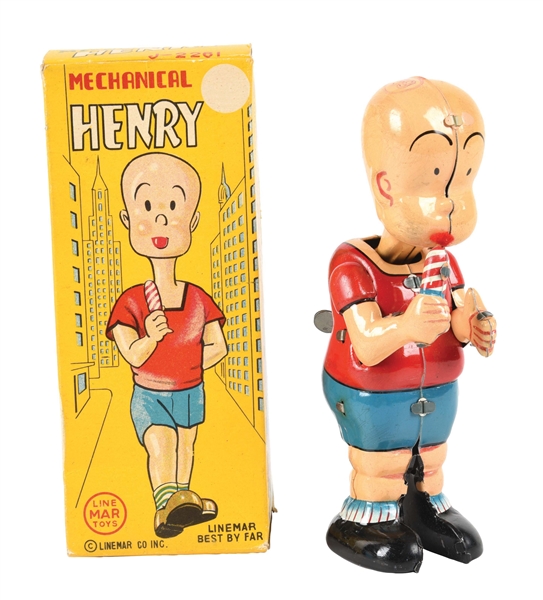 JAPANESE LINEMAR TIN LITHO WIND-UP HENRY EATING CANDY TOY. 