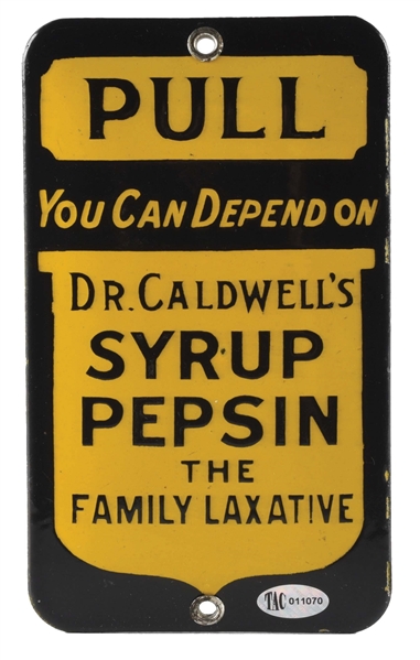 DR. CALDWELLS MEDICINAL PEPSIN PORCELAIN COUNTRY STORE DOOR PUSH. 