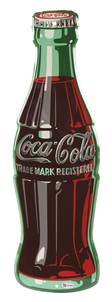 COCA COLA DIE-CUT BOTTLE TIN SIGN W/ LIPPED OUTER EDGE. 