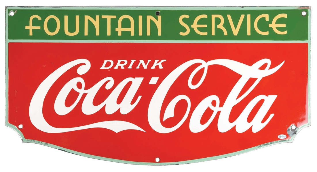 DRINK COCA COLA FOUNTAIN SERVICE PORCELAIN SIGN. 