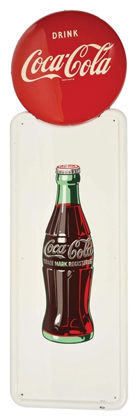 COCA COLA EMBOSSED TIN TWO PIECE PILASTER SIGN W/ BOTTLE GRAPHIC. 