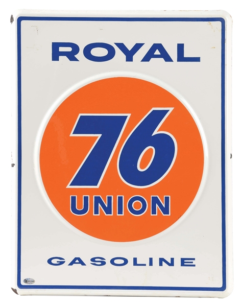 UNION ROYAL 76 GASOLINE EMBOSSED PORCELAIN PUMP PLATE SIGN. 