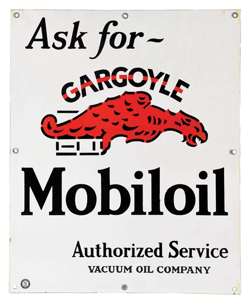 ASK FOR GARGOYLE MOBILOIL PORCELAIN SERVICE STATION CABINET SIGN. 