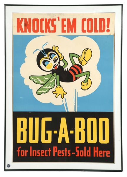 BUG-A-BOO INSECTICIDE FRAMED PAPER POSTER W/ BUG GRAPHIC. 