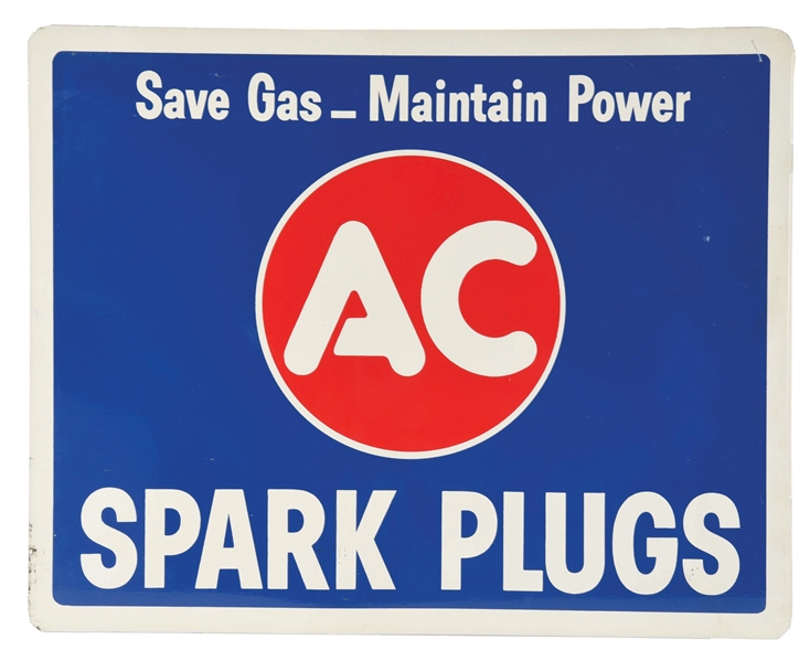 AC SPARK PLUGS NEW OLD STOCK TIN SERVICE STATION FLANGE SIGN. 