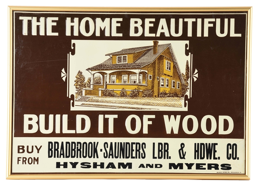 THE BEAUTIFUL HOME EMBOSSED TIN HARDWARE COMPANY SIGN W/ HOUSE GRAPHIC. 