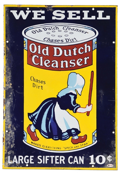 WE SELL OLD DUTCH CLEANSER PORCELAIN SIGN W/ MAID GRAPHIC. 