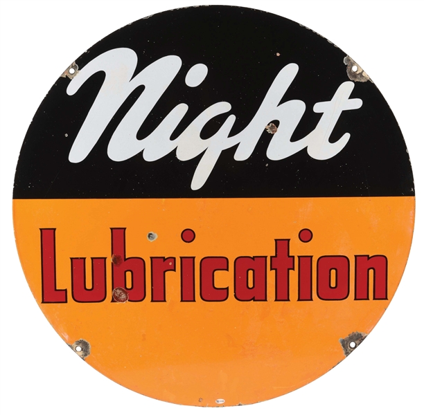 RARE & UNIQUE SHELL NIGHT LUBRICATION PORCELAIN SERVICE STATION SIGN. 