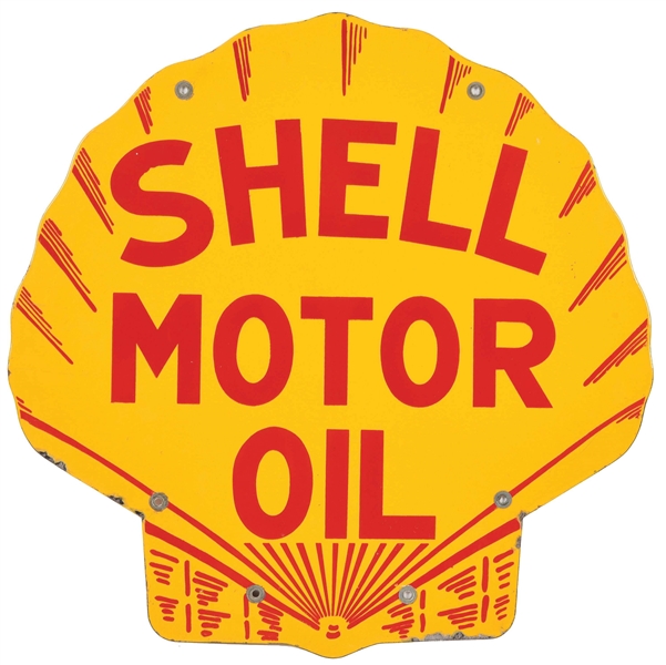 OUTSTANDING SHELL MOTOR OIL PORCELAIN CURB SIGN. 