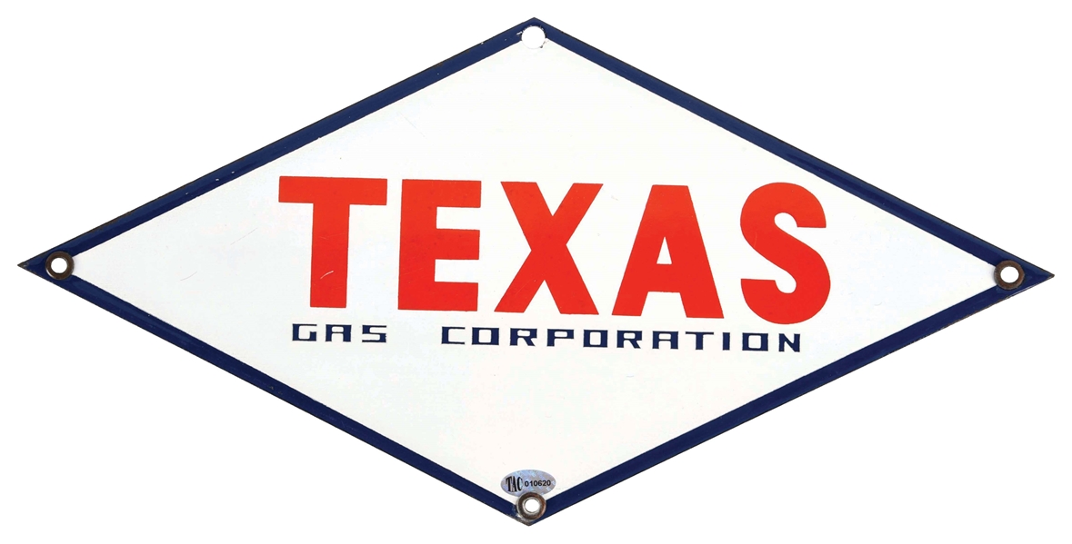 TEXAS GAS CORPORATION PORCELAIN SIGN. 