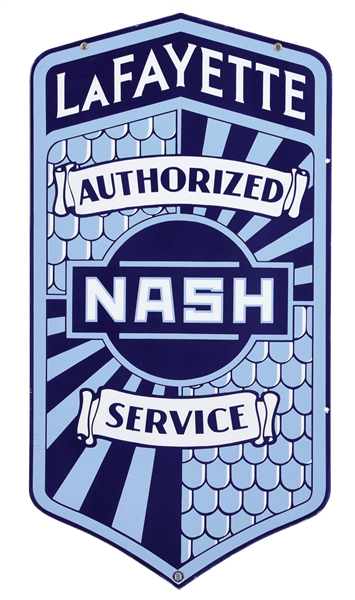 INCREDIBLE NEW OLD STOCK LAFAYETTE NASH AUTOMOBILES AUTHORIZED SERVICE PORCELAIN SIGN.
