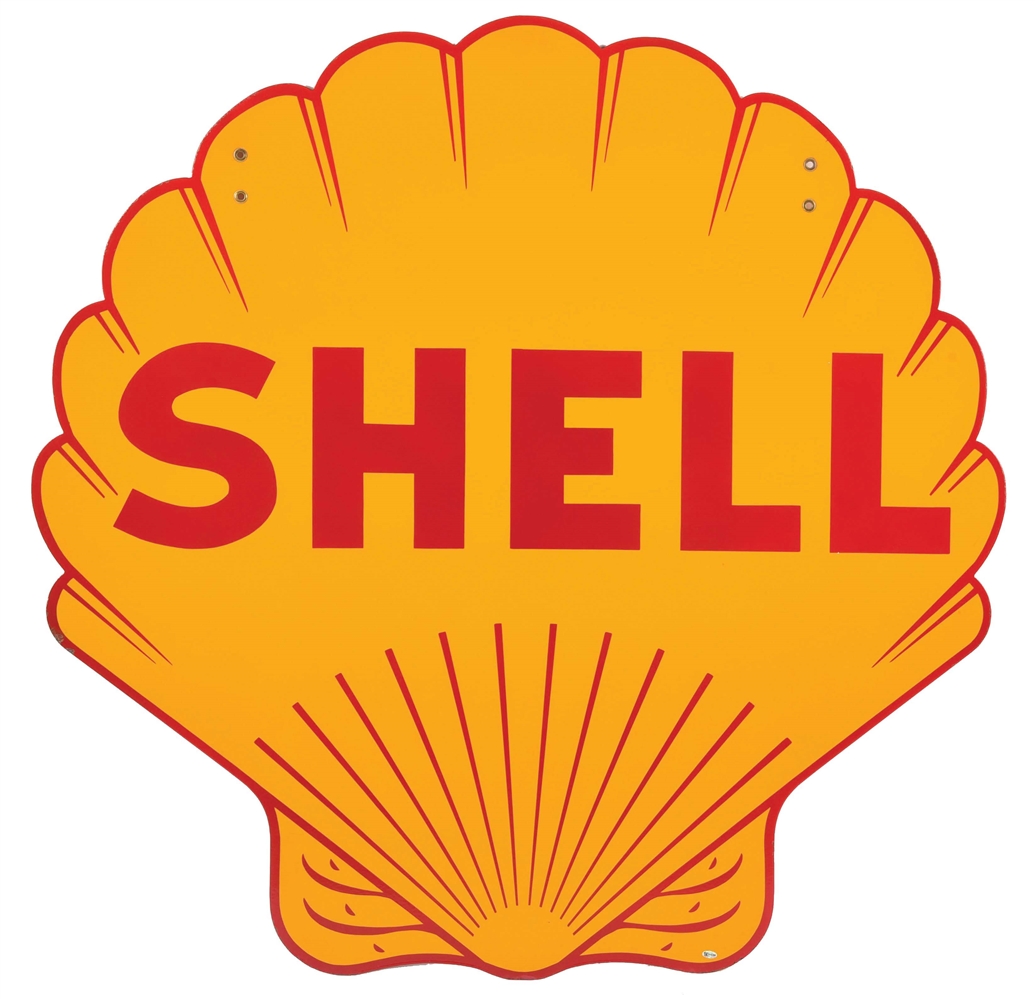 OUTSTANDING SHELL GASOLINE PORCELAIN SERVICE STATION CLAMSHELL SIGN. 
