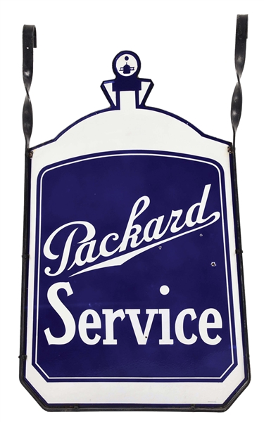 OUTSTANDING & RARE PACKARD SERVICE PORCELAIN RADIATOR SIGN W/ WINGED RADIATOR MOTOMETER GRAPHIC. 