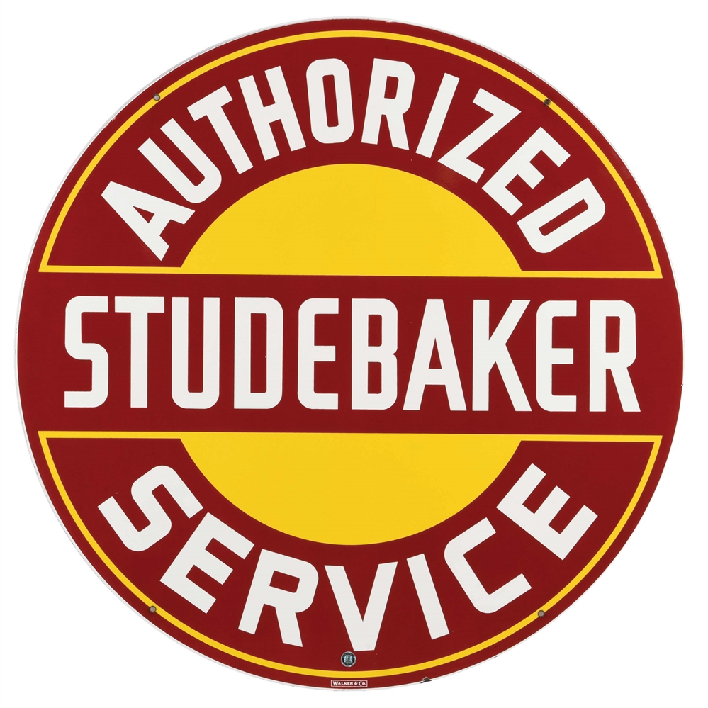 OUTSTANDING STUDEBAKER AUTOMOBILES AUTHORIZED SERVICE PORCELAIN SIGN. 