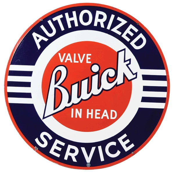 BUICK VALVE IN HEAD AUTHORIZED SERVICE PORCELAIN SIGN. 