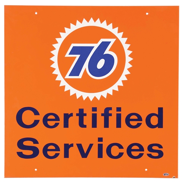 UNION 76 GASOLINE CERTIFIED SERVICES PORCELAIN SERVICE STATION SIGN. 