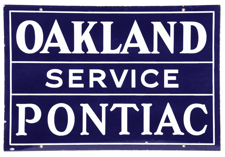 OAKLAND PONTIAC AUTOMOBILE SERVICE PORCELAIN SIGN. 