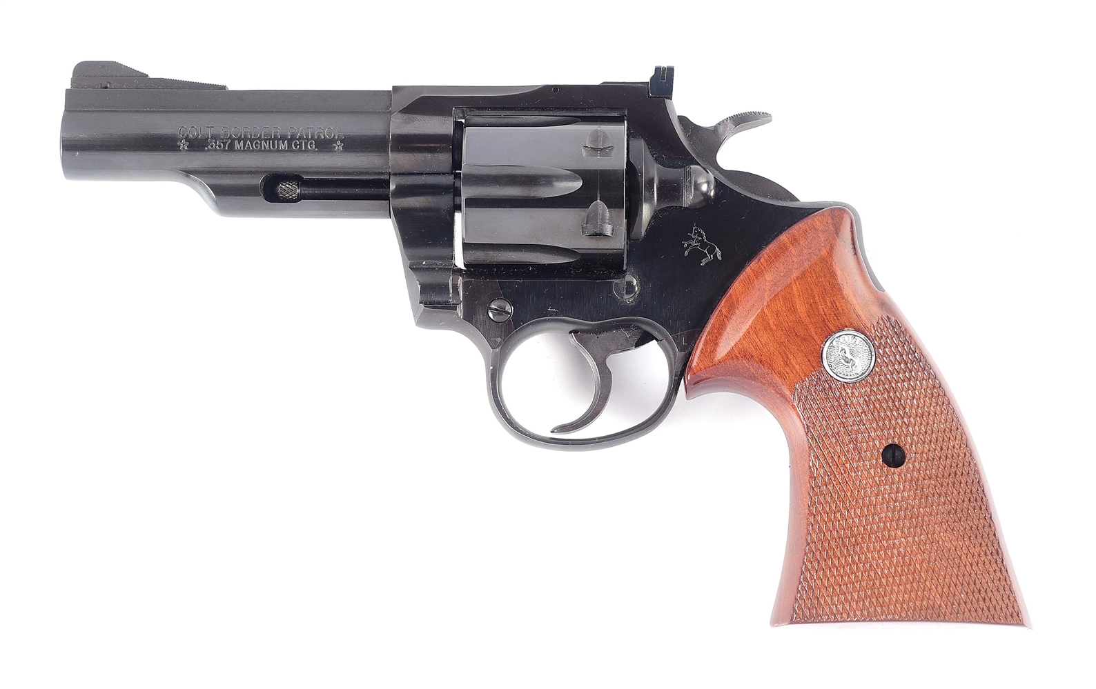 (C) EXCELLENT SALES SAMPLE COLT BORDER PATROL SECOND ISSUE .357 MAGNUM DOUBLE ACTION REVOLVER WITH FACTORY LETTER (1971).