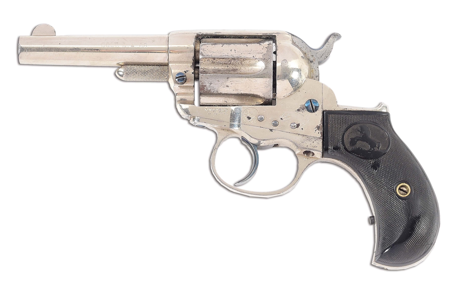 (A) ATTRACTIVE, BOSTON POLICE DEPARTMENT MARKED, NICKEL PLATED COLT MODEL 1877 LIGHTNING DOUBLE ACTION REVOLVER WITH FACTORY LETTER (1891).