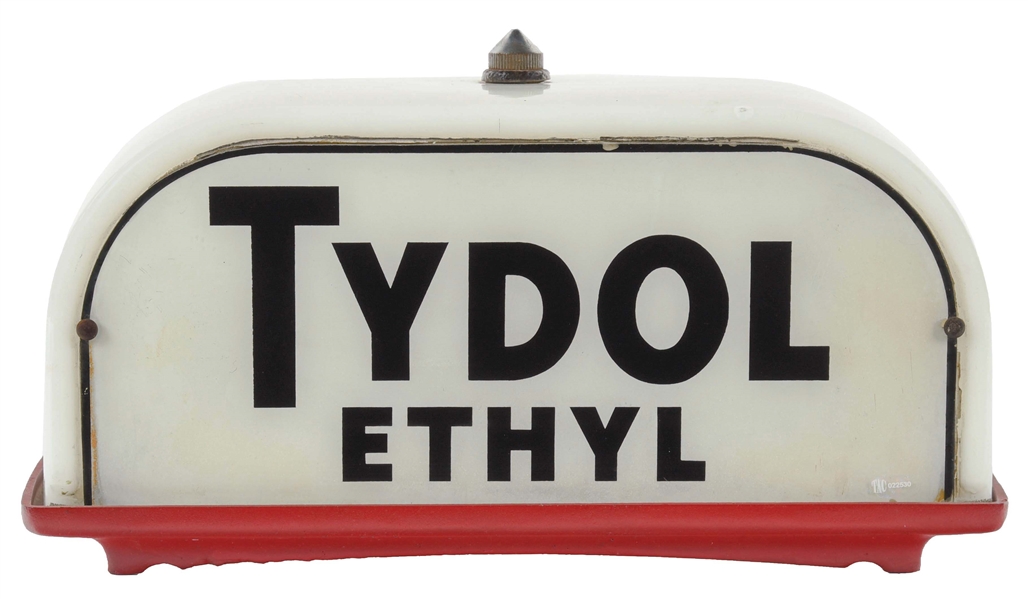 ORIGINAL TYDOL ETHYL GASOLINE SHOE BOX GLOBE W/ METAL BASE ATTACHMENT. 